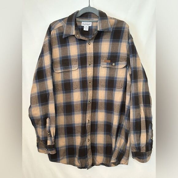 Carhartt EUC VIntage blue/brown button down flannel Soze XL - Picture 1 of 5